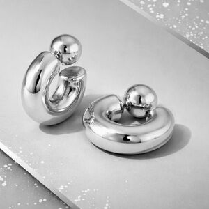 Chunky Silver tone Reversible C-Hoop Earrings